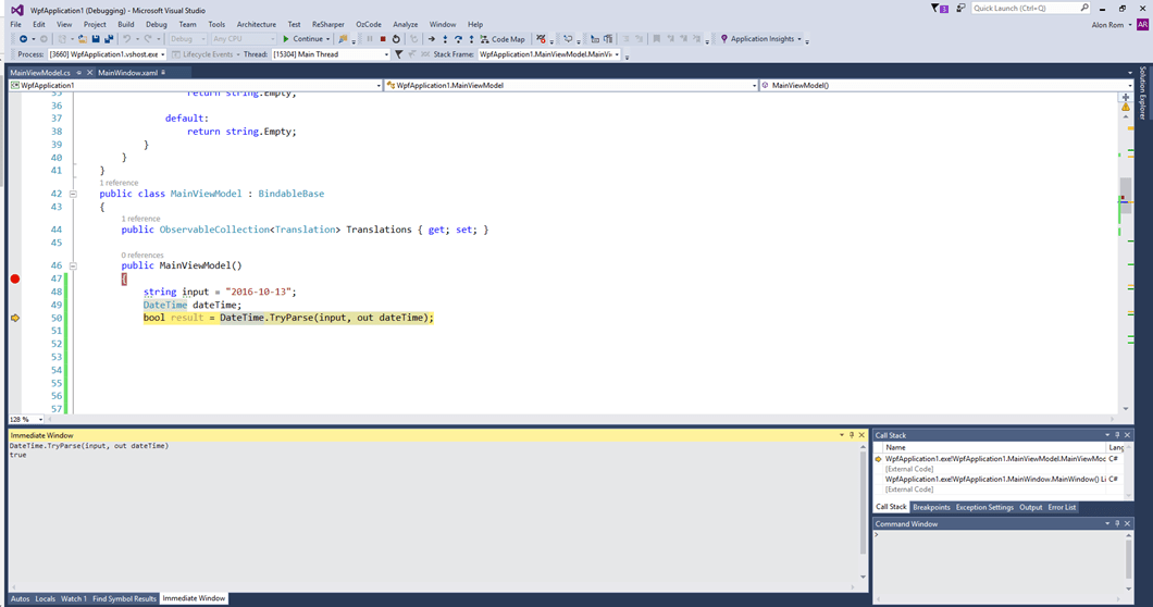c Execute method with out parameters in immediate window Stack