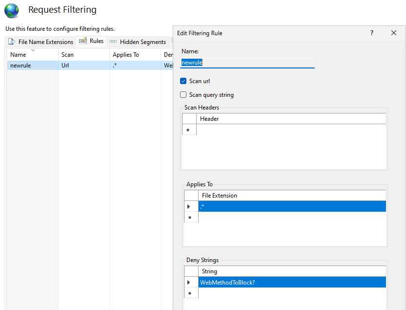 Block access to specific Method using IIS Request