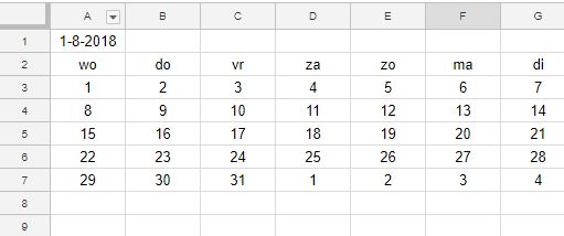 How to auto create a Month calendar in google sheets. Where first day