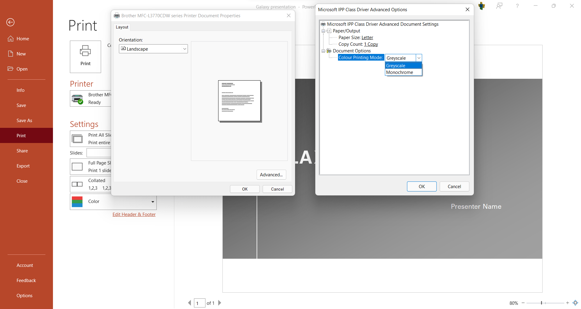printing Printer cannot print in colour when I print from my computer