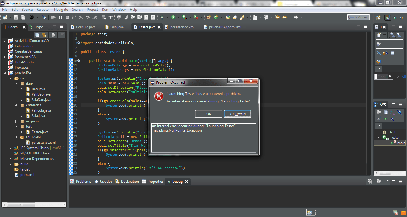eclipse Java.lang.NullPointerException al ejecutar un programa. (Parece un problema de