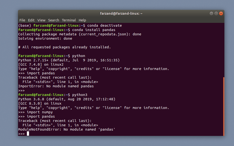 apt Getting Import error after installing packages through conda