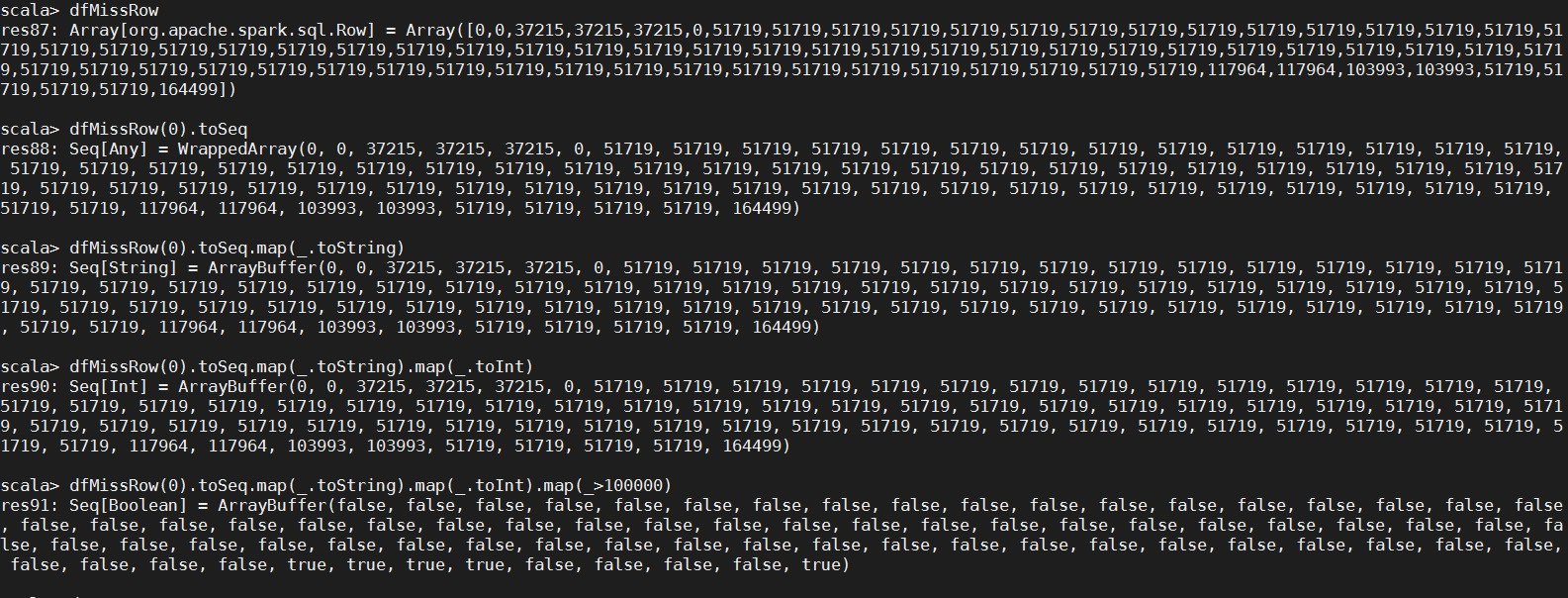 Scala/Spark row of numbers to boolean mask Stack Overflow