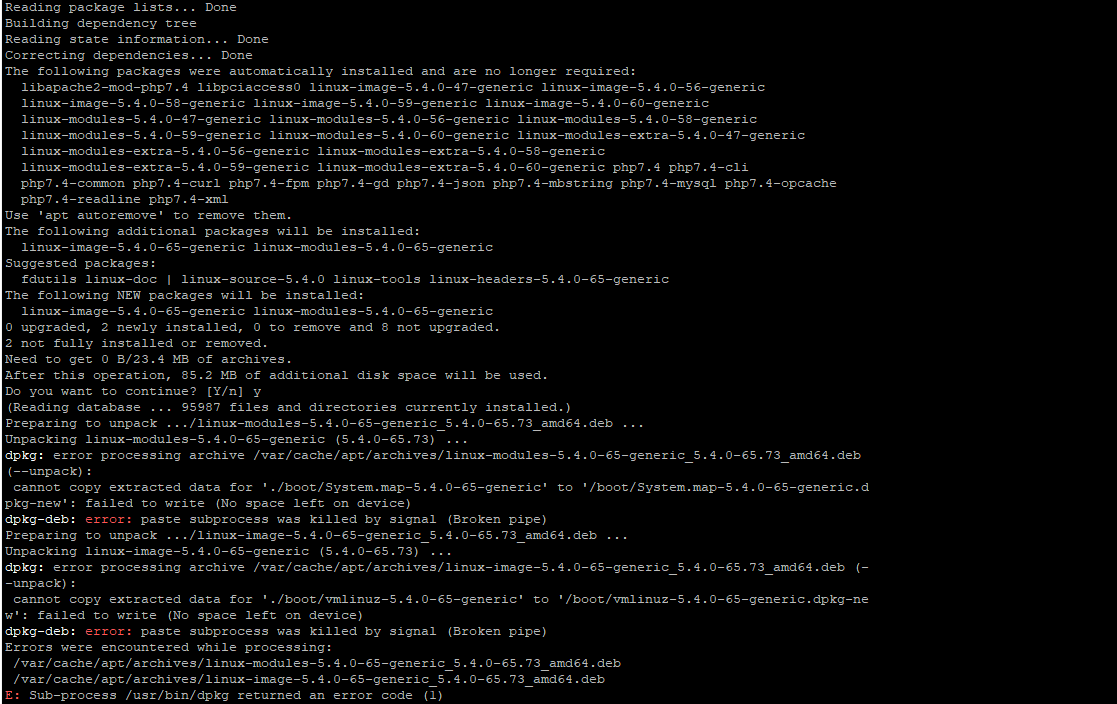 Ubuntu 20.4 apt fixinstall broken /boot/ 100 full Ask Ubuntu