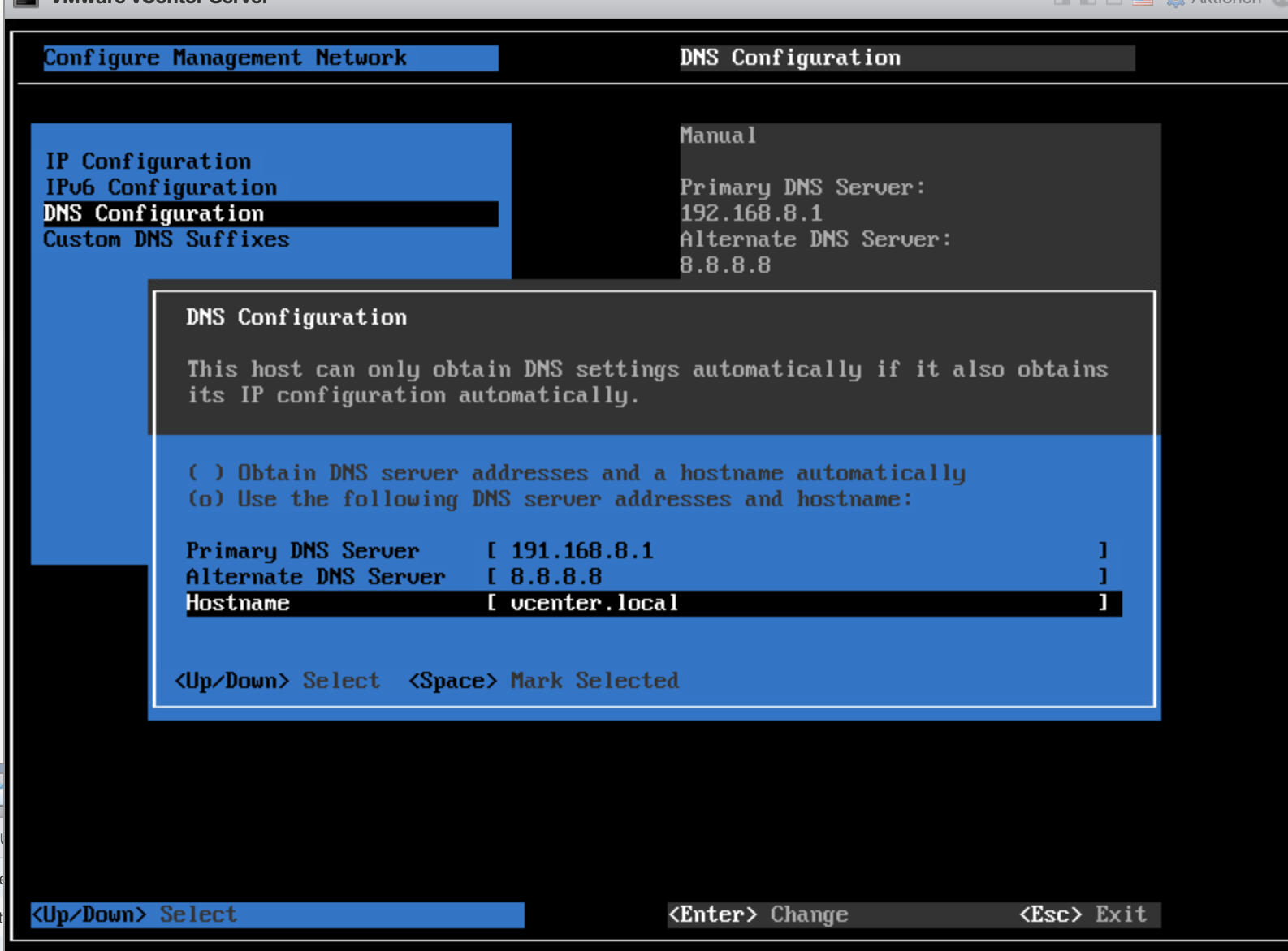 vCenter network setup
