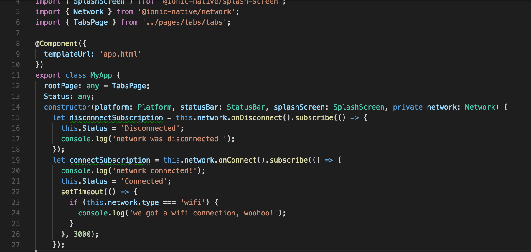 networking Ionic 2 Network Status with Ionic Native 3.X not working