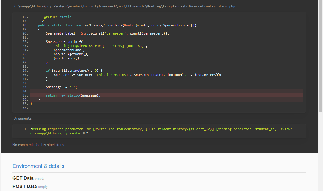 java Missing required parameters for roots in laravel app console