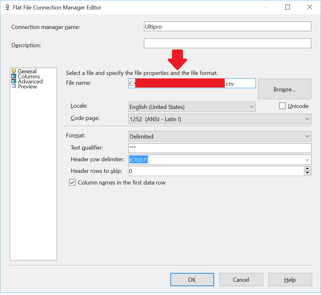 ssis The row delimiter cannot be the same as the column delimiter
