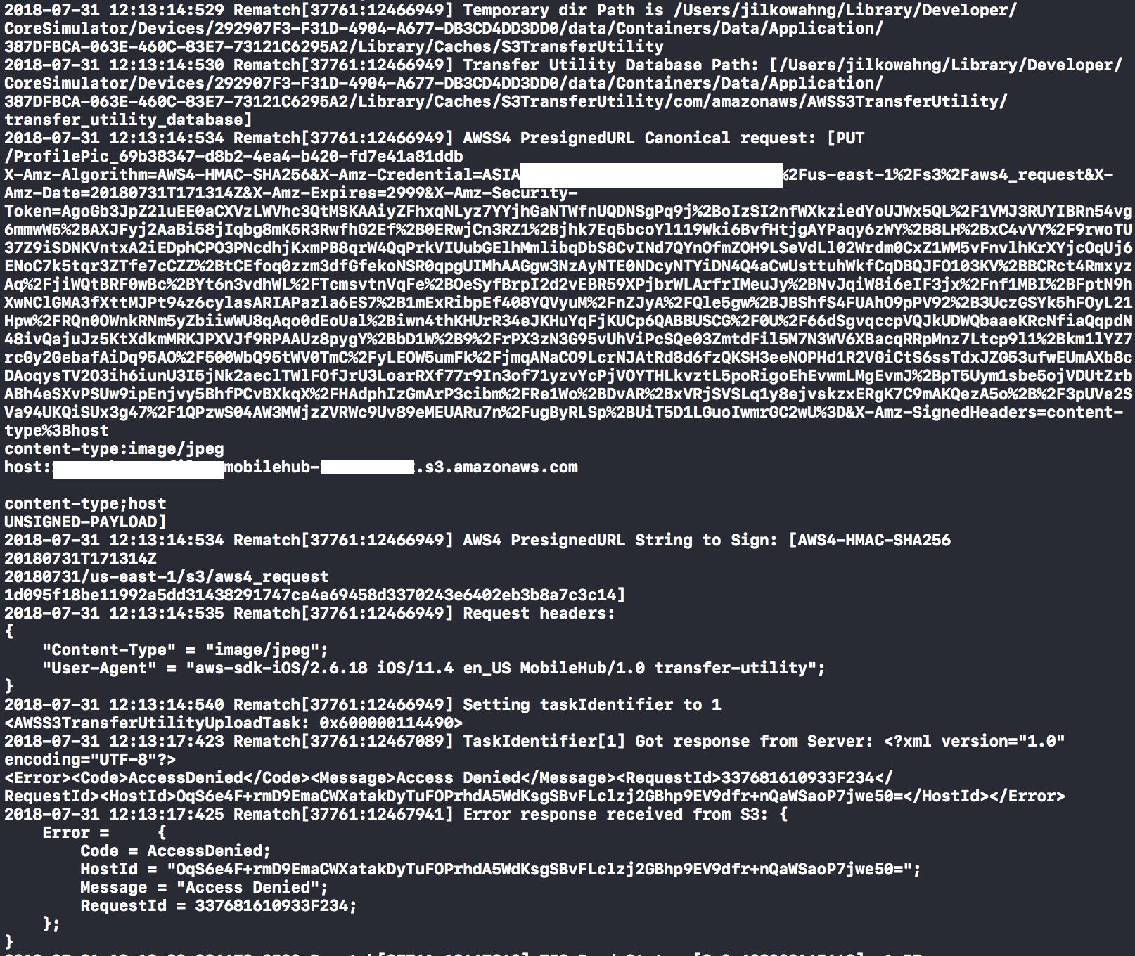 amazon s3 swift iOS S3 access denied while using Mobile Hub