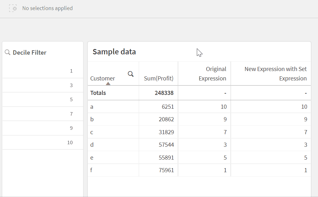 qlikview Qlik sense Decile analysis with filter Stack Overflow