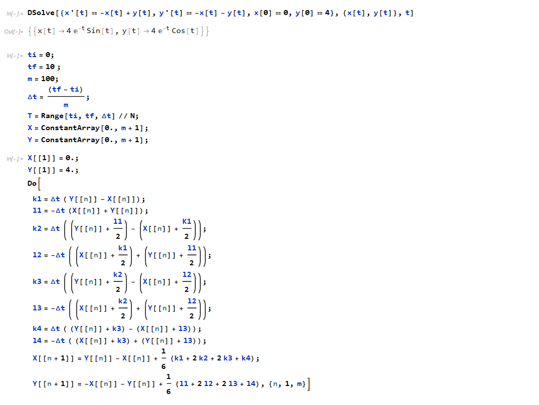 numerical integration RungeKutta methods in Mathematica for systems