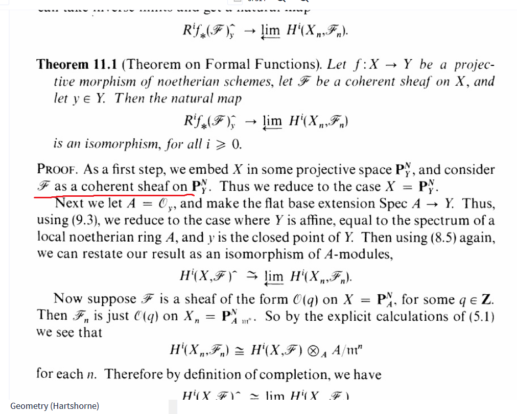 algebraic geometry Theorem of Formal Functions Hartshorne