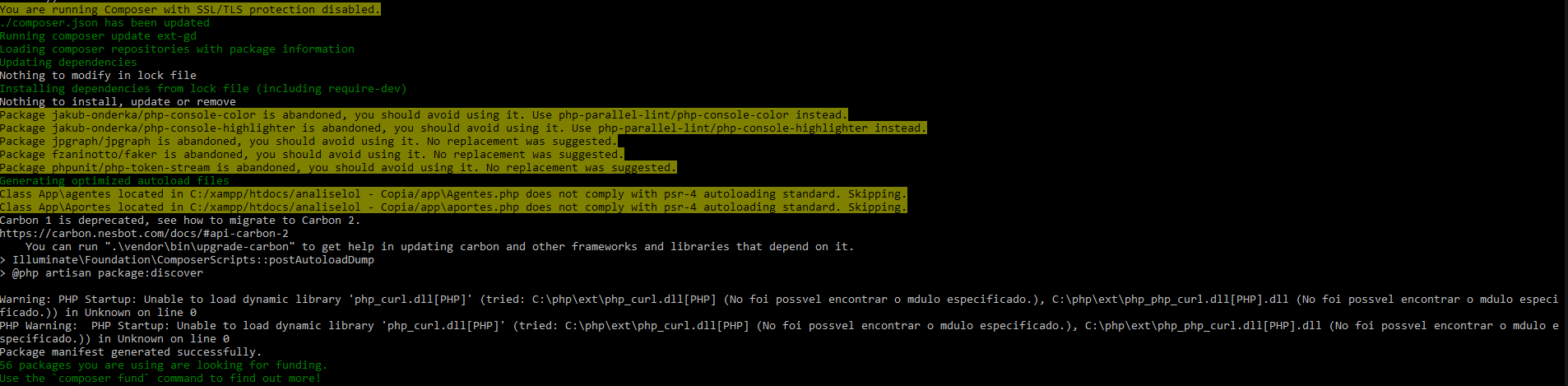 laravel windows Root composer.json requires PHP extension extgd