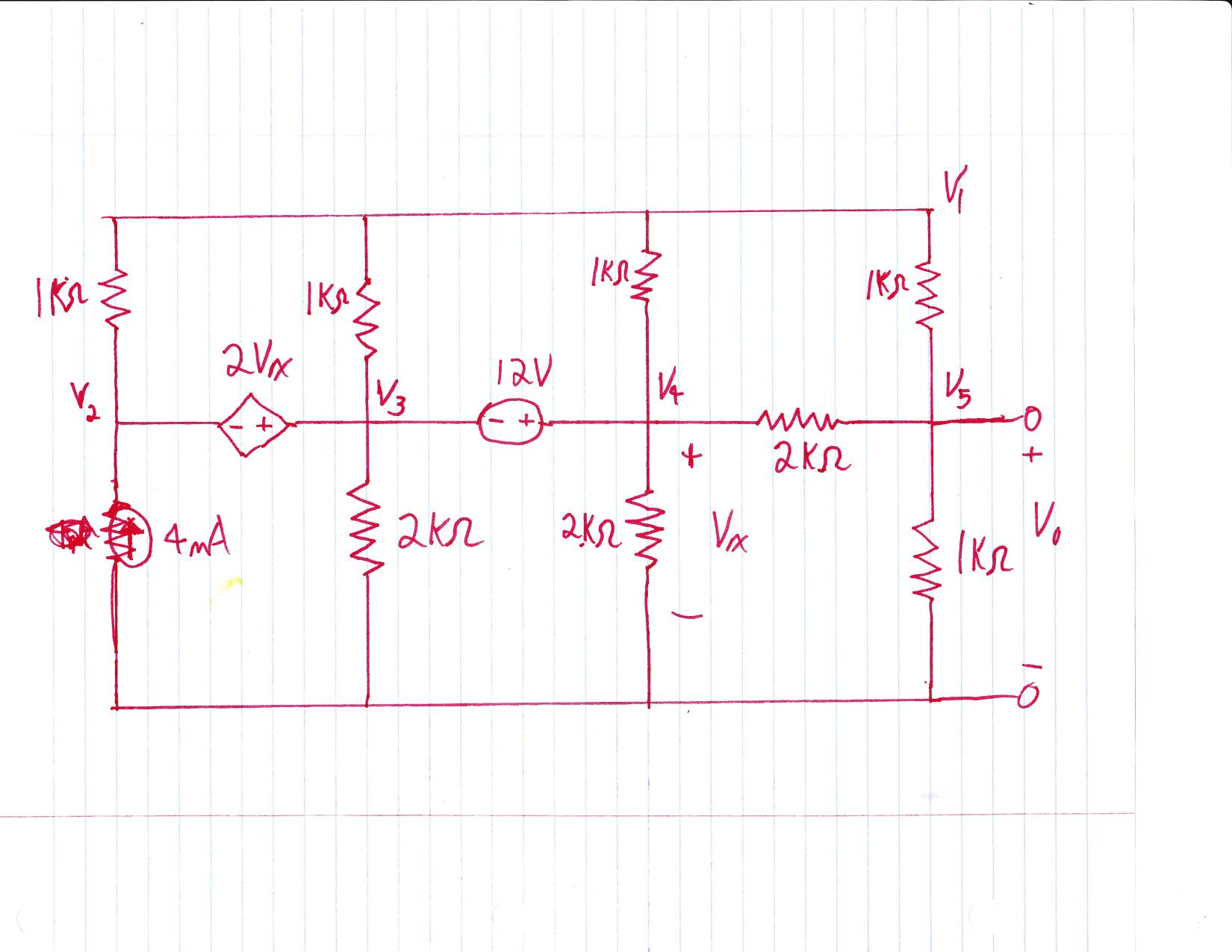 Nodal analysis independent and dependent voltage source