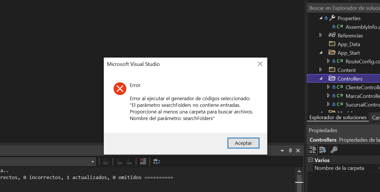Problema al generar un controlador en Visual Studio 2022