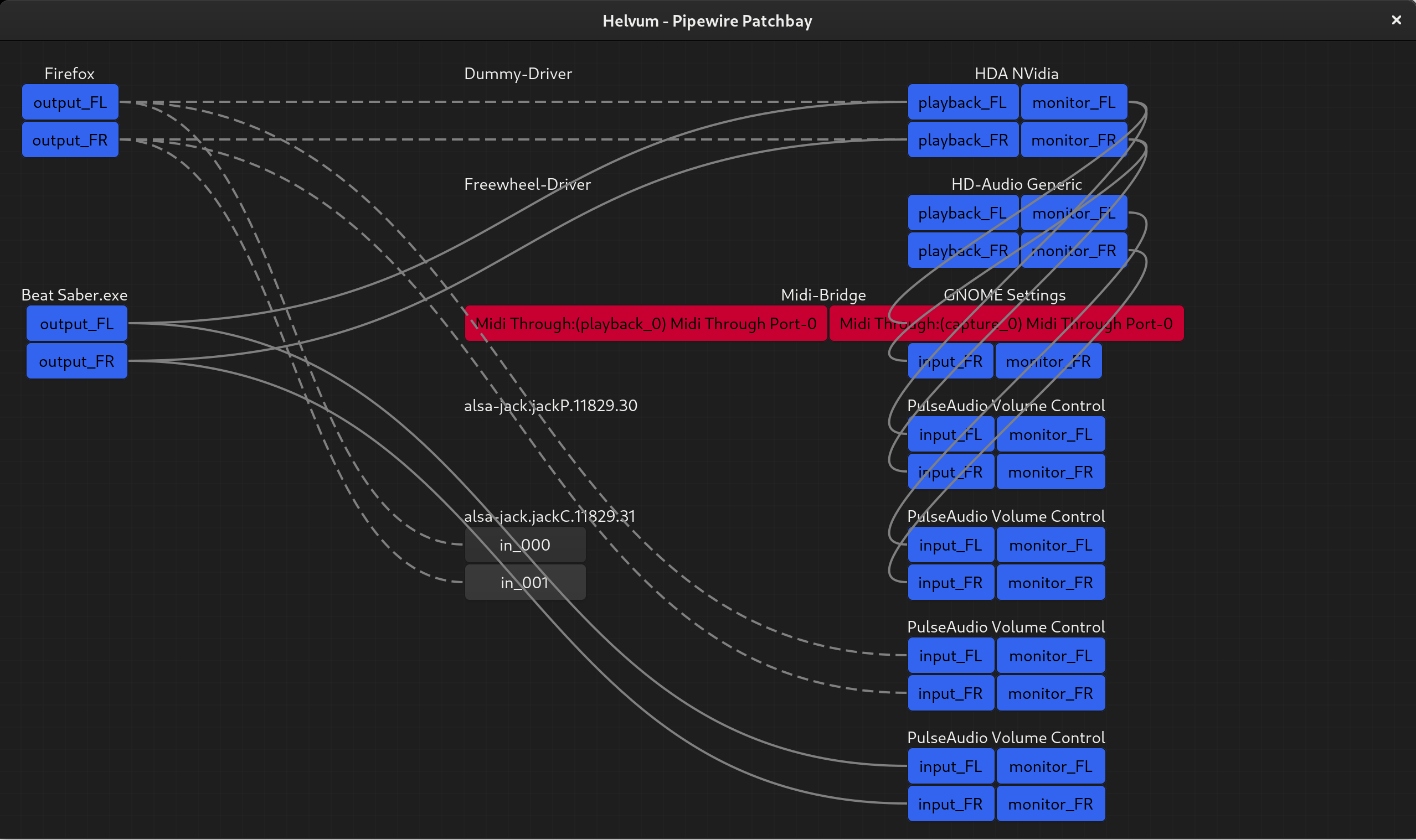 Pipewire autoconnect all audio sources to jack sink (instead of