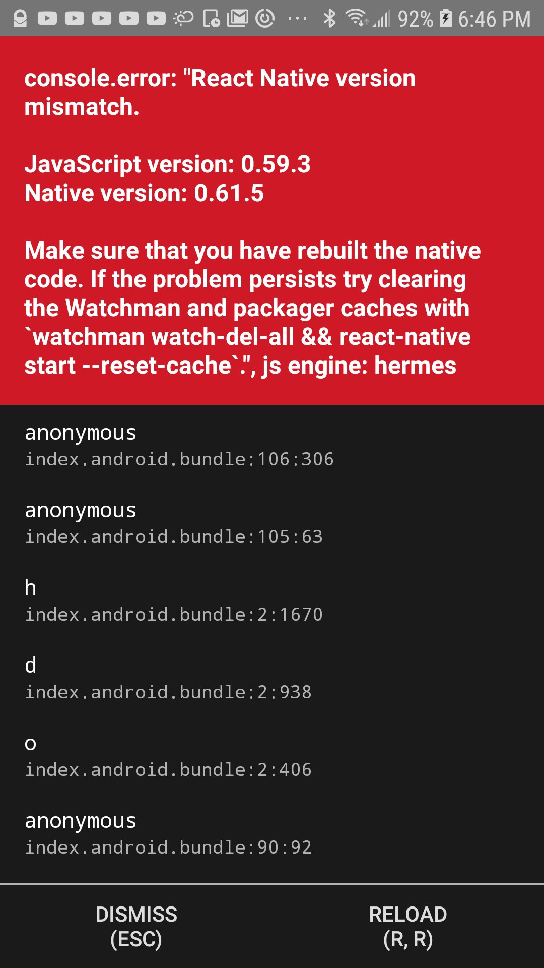 React Native version mismatch only when compiled in