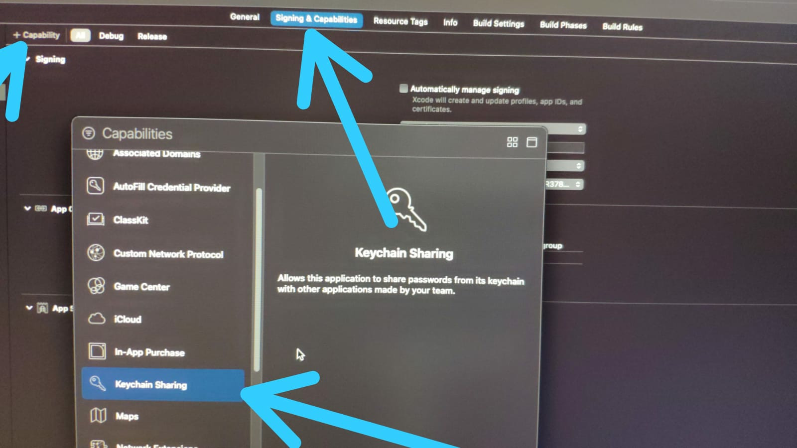 ios How can I enable the Keychain Sharing capability in Xcode