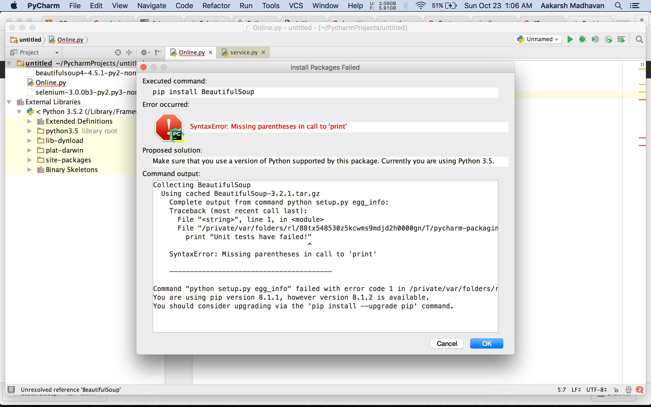 Can't install BeautifulSoup Python? Stack Overflow