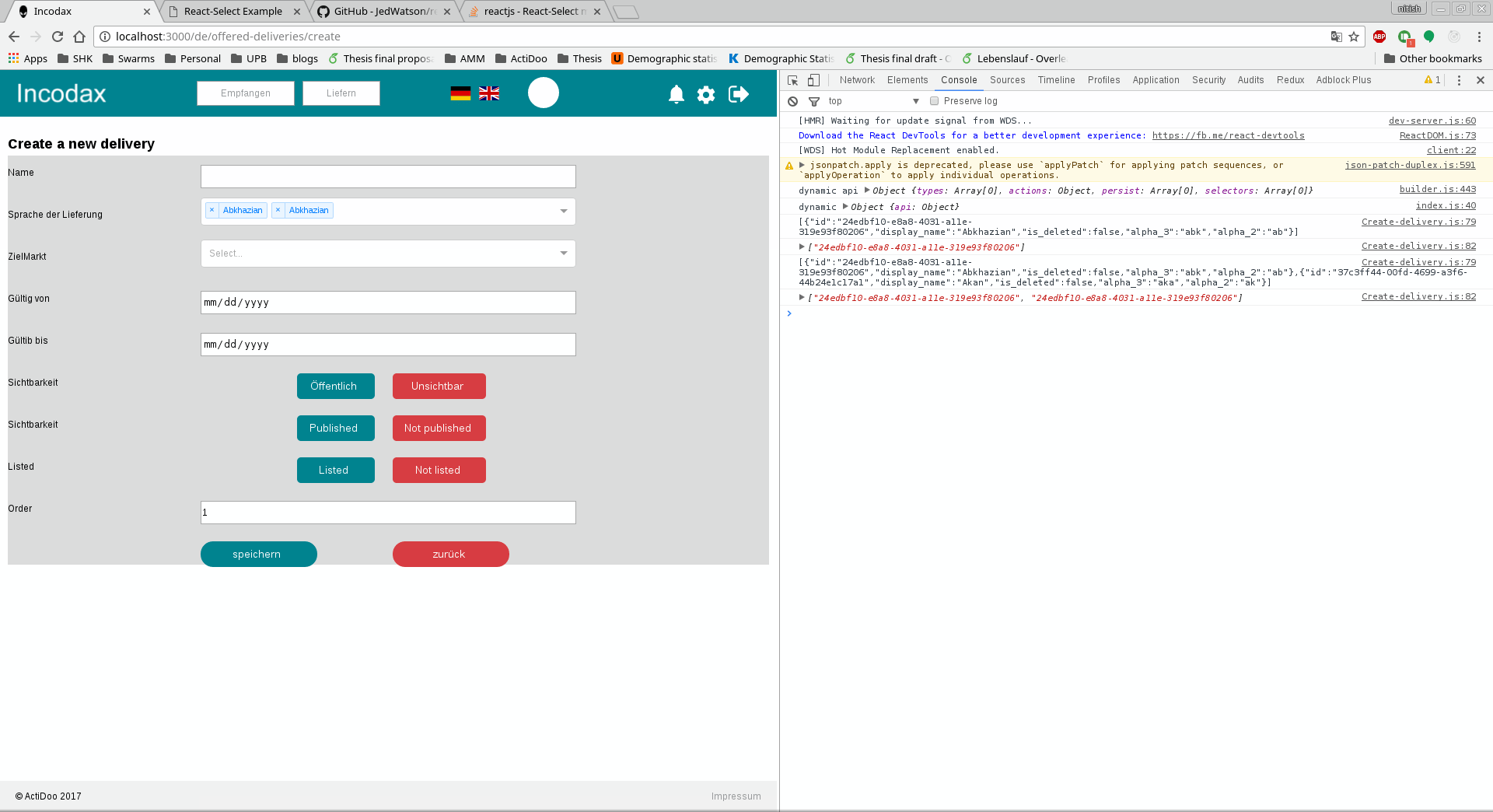 reactjs ReactSelect multivalue does not populate selected items like