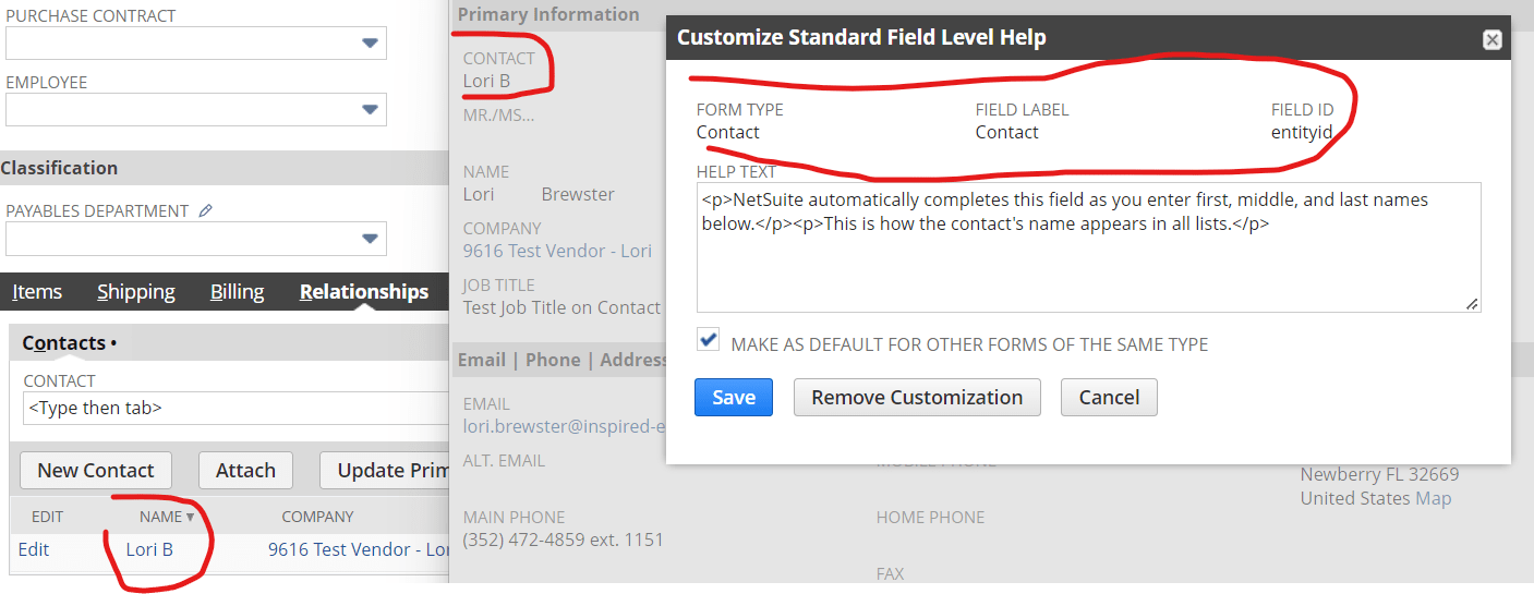 css NetSuite Advance PDF/HTML template, sourcing the contact field