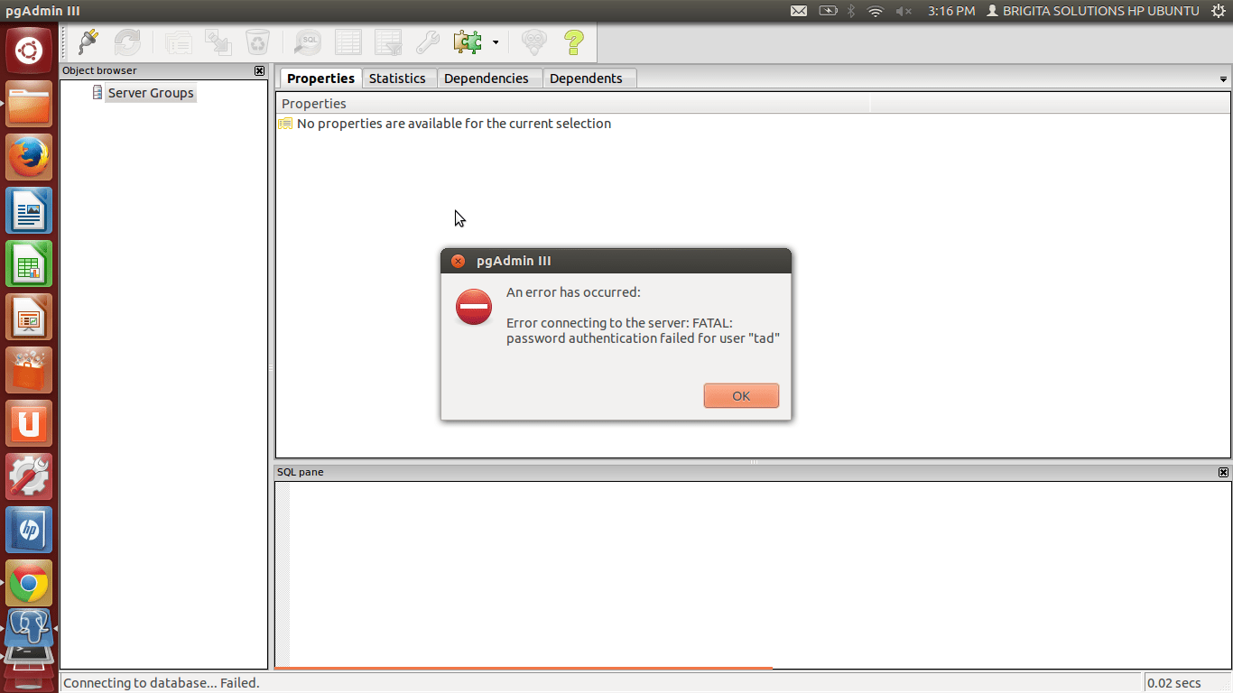 Openbravo Connecting pgadmin with postgresql database in Ubuntu