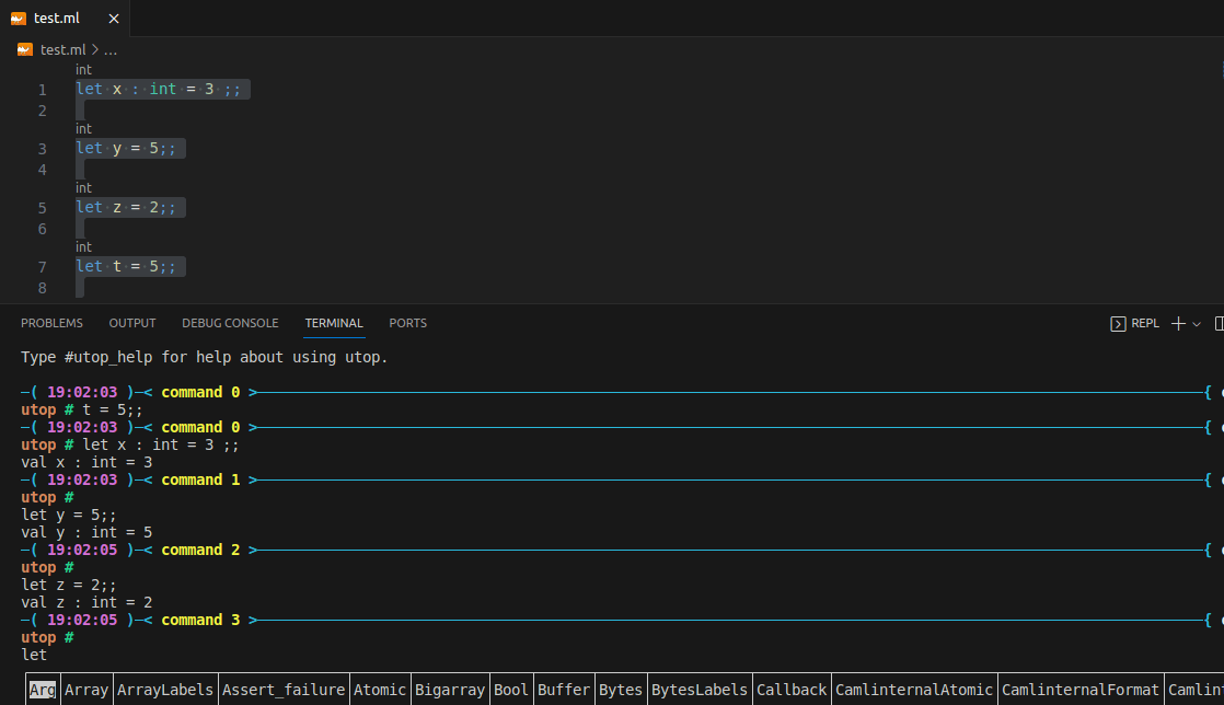 compilation running many lines of ocaml code on vscode Stack Overflow