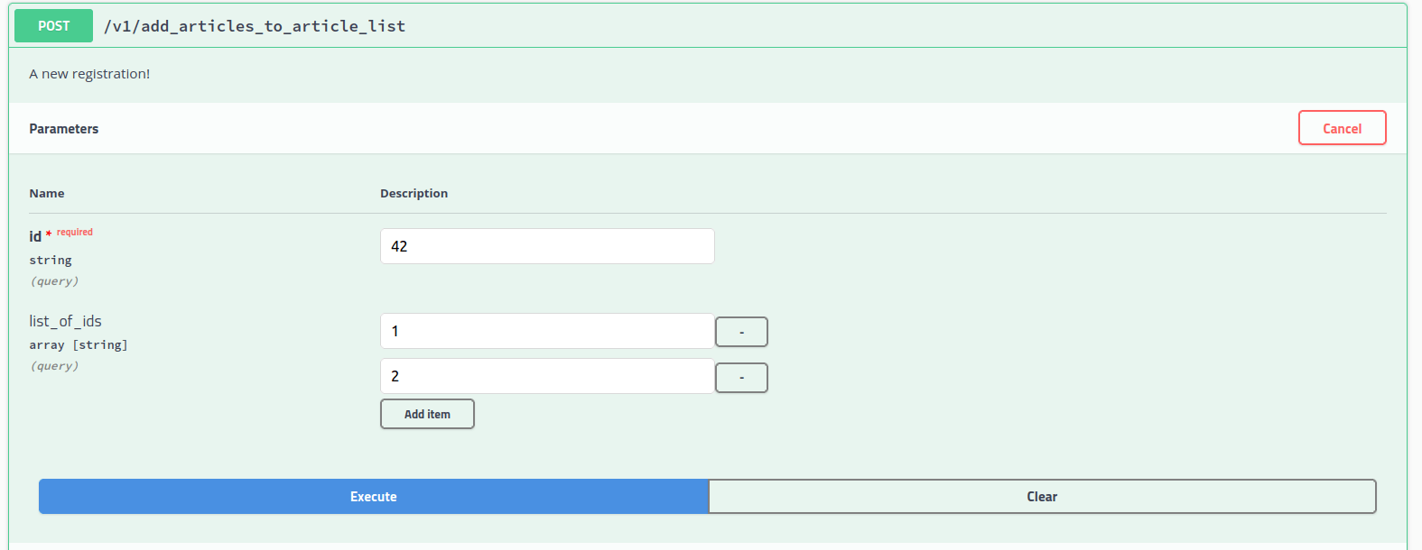 python How to input array of strings with Flask + Swagger UI? Stack