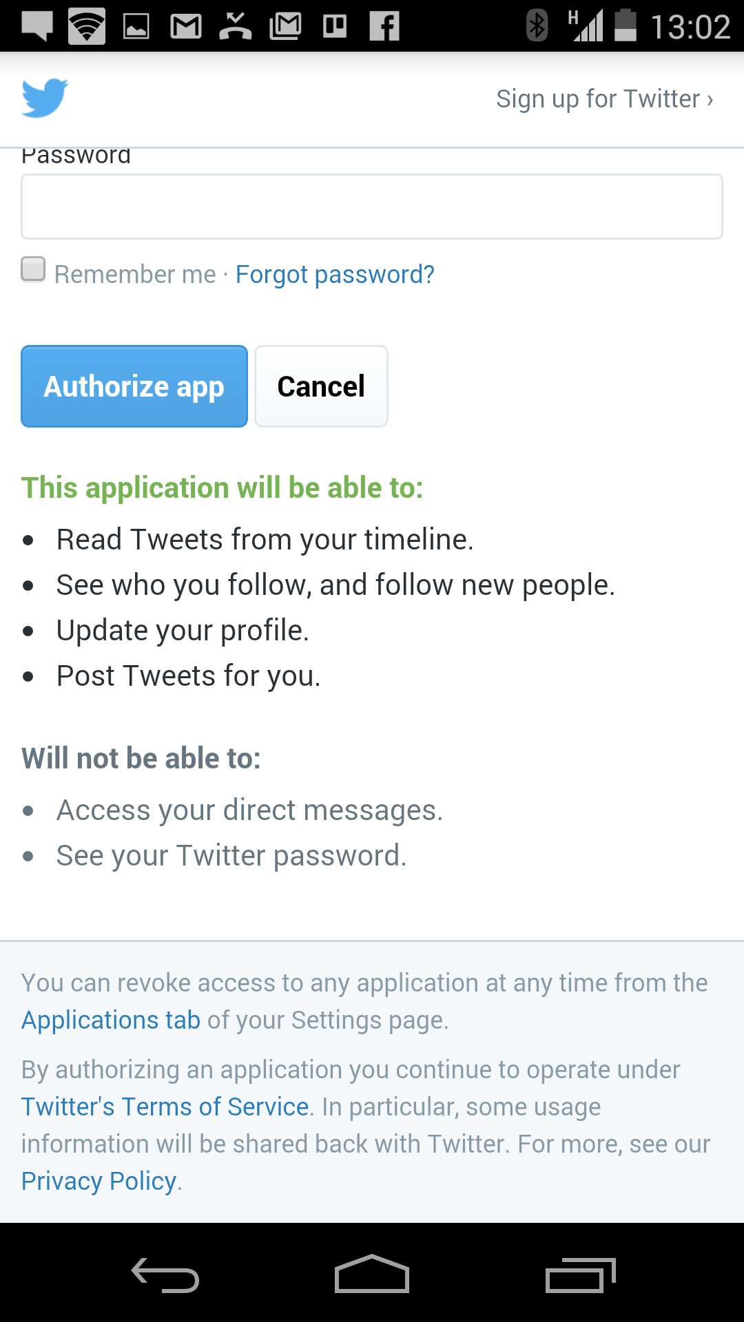 Fabric by twitter Readonly permissions for an Android app Stack