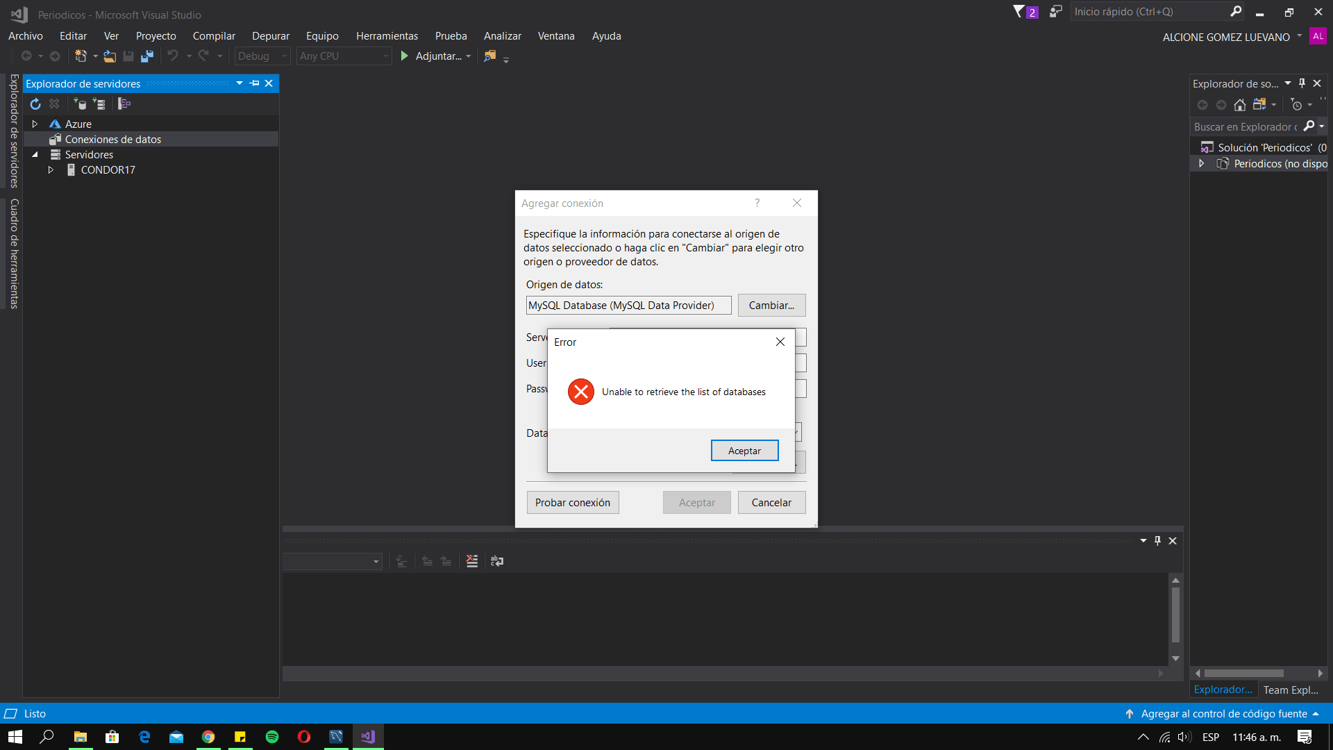 mvc UNABLE TO RETRIEVE THE LIST OF DATABASES MySQL connection