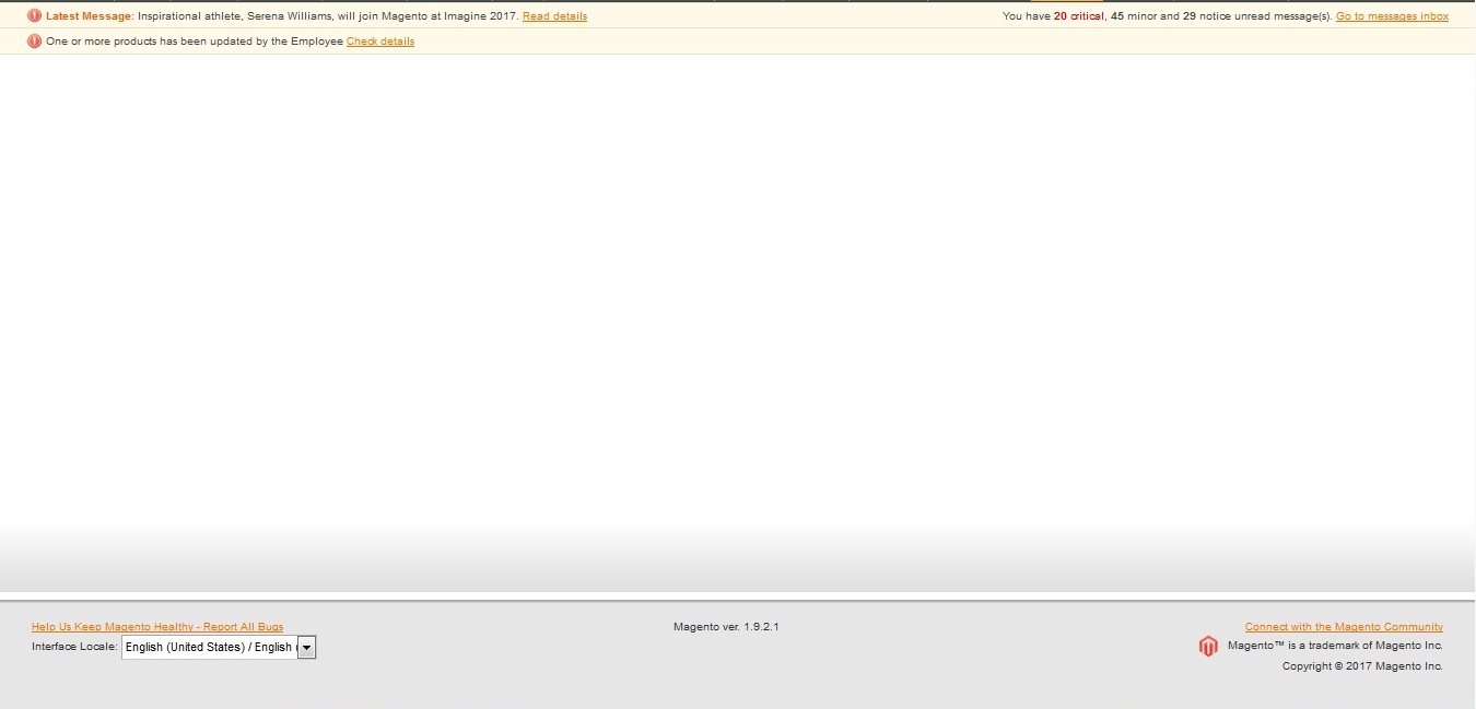 magento 1.9 magento1.9 Index page showing blank in admin panal
