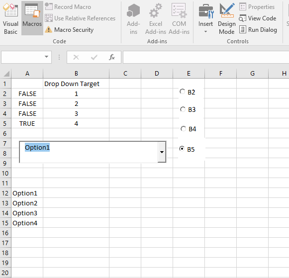 In VBA/Excel, how do I use ActiveX Option Buttons to change the linked