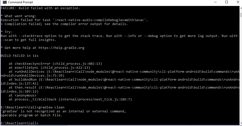 Execution failed for task 'reactnativeaudio