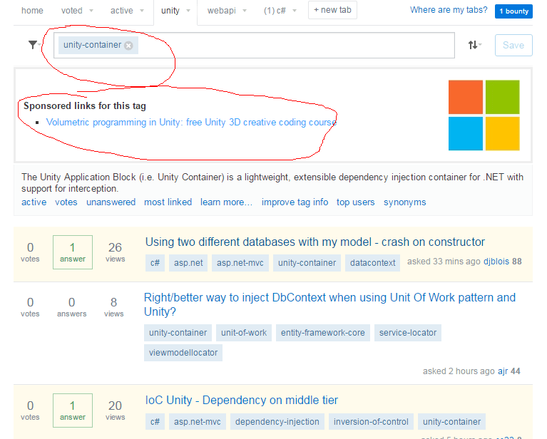 Advertisement on tag unitycontainer seems to be incorrect Meta Stack