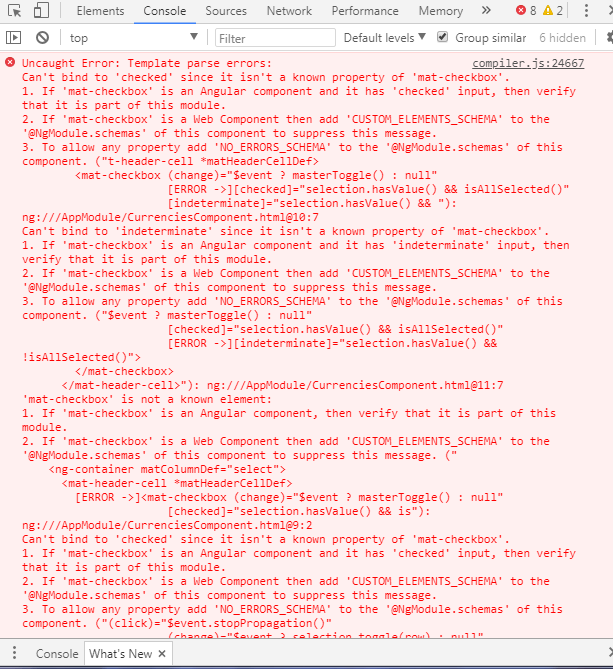 angular Can't bind to 'checked' or 'indeterminate' since it isn't a