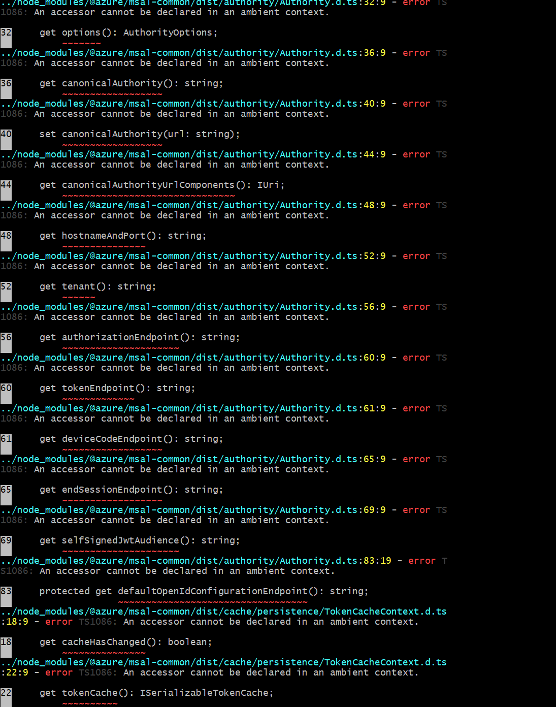 Facing some errors when integrating angular 8 application with Azure