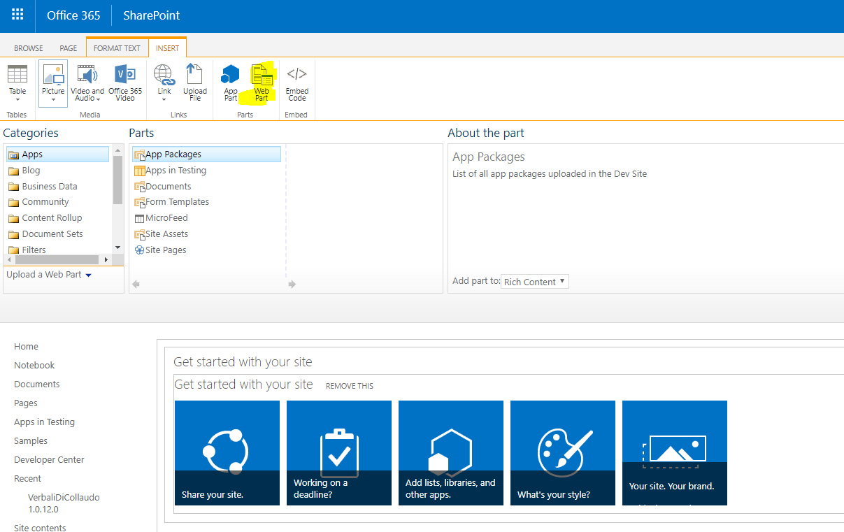 sharepoint addin Addin not visible through Insert>Web Part