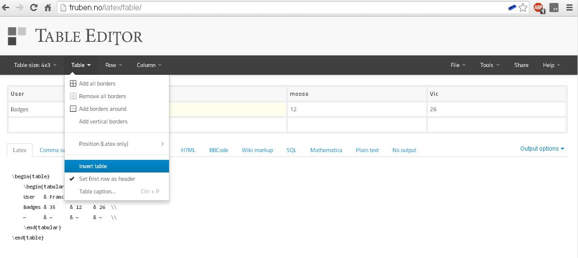 Programa para crear tablas LaTeX