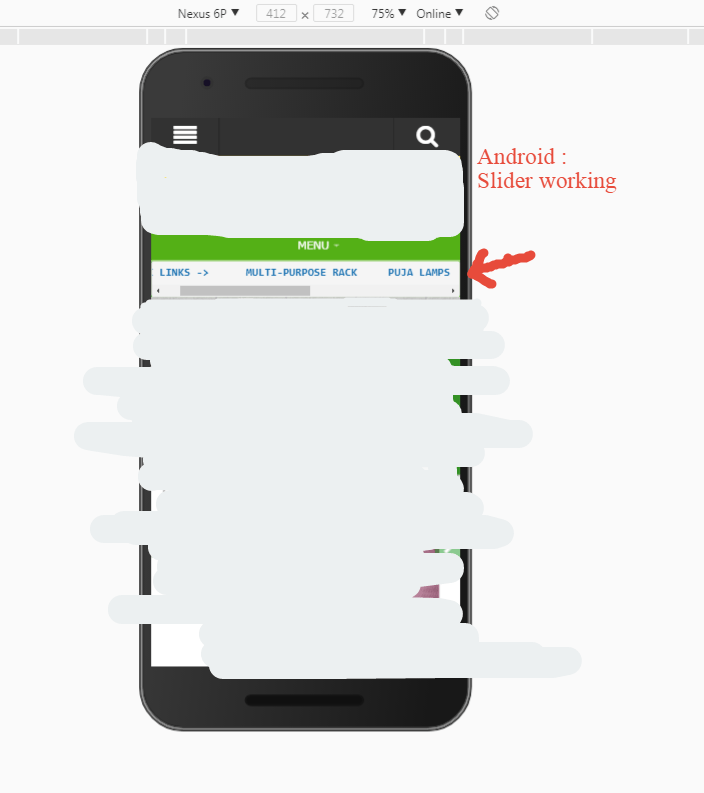 magento 1.9 Custom Code Mobile View Slider not working in iphone and well supported in Android