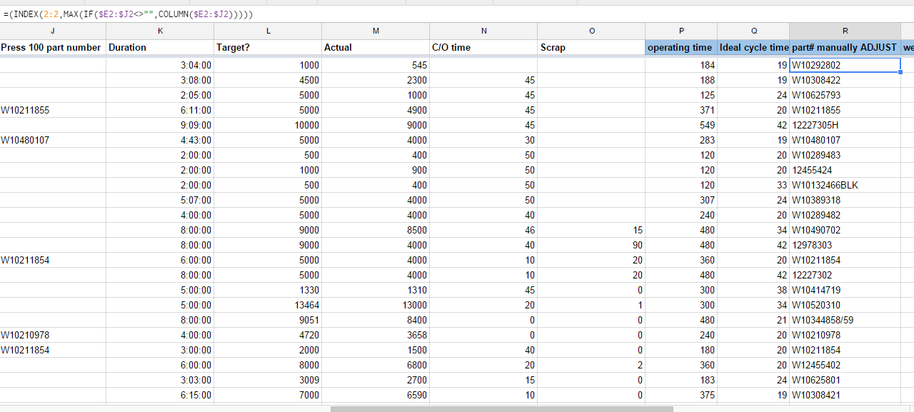 google sheets ArrayFormula to find last nonblank cell in a row