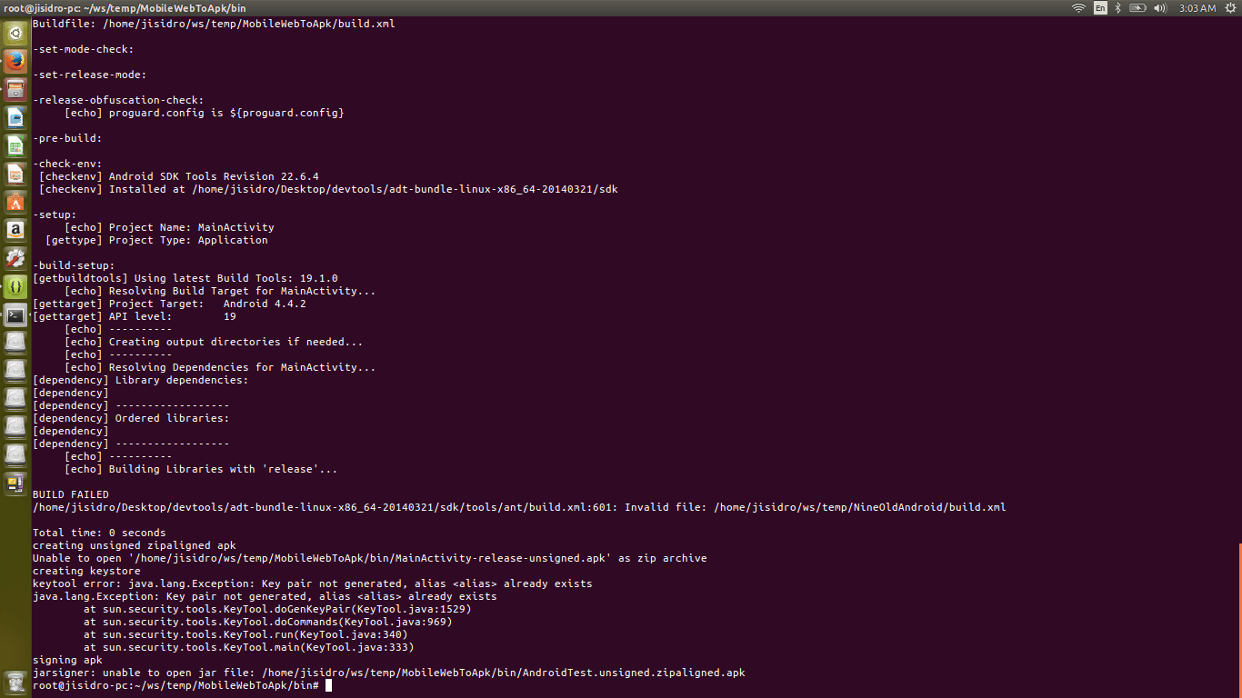 eclipse building apk of an android project via command line fails