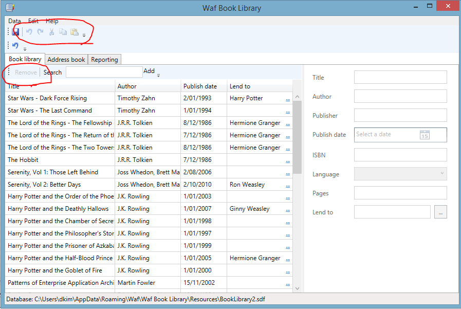 wpf Where can I find the element's property code in WAF BookLibrary