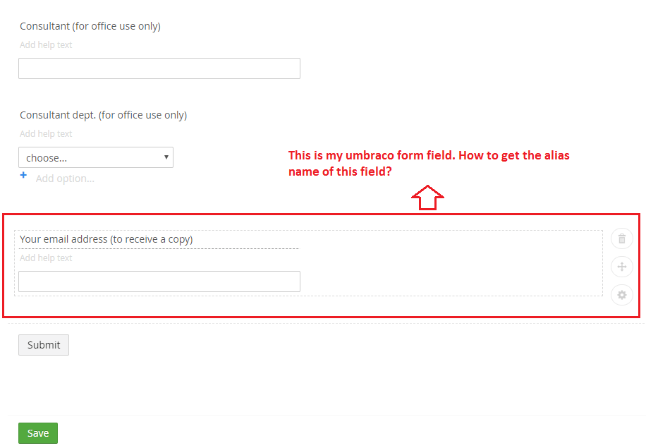 umbraco7 How to get the alias name of a form field in my umbraco form