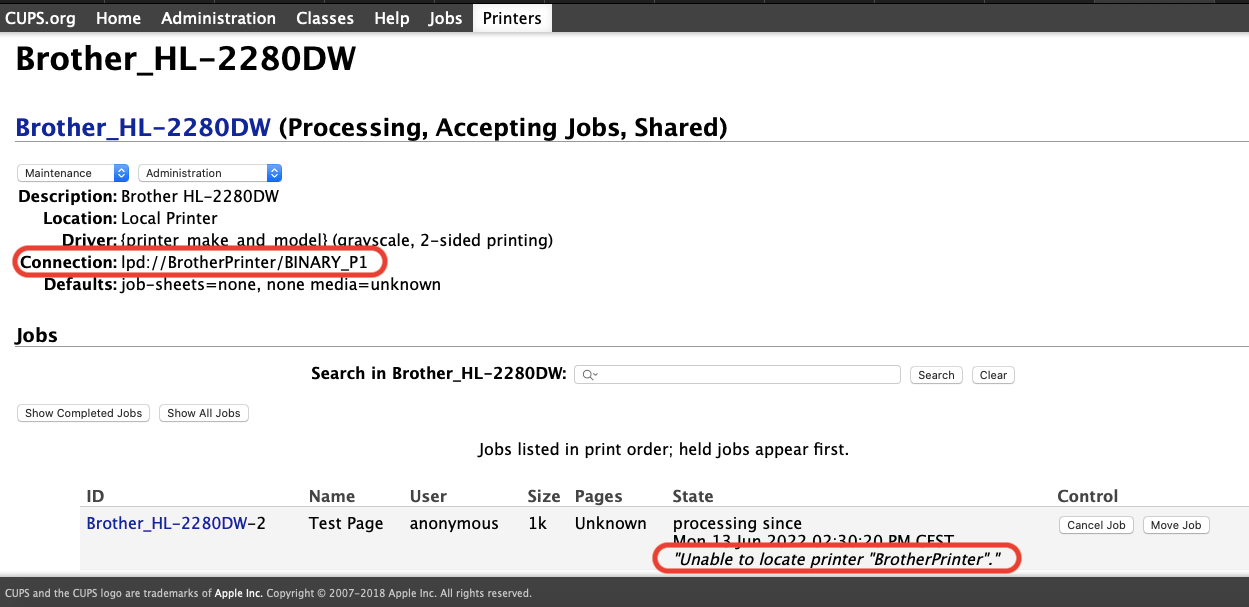 CUPS Troubleshooting"Unable to locate printer "BrotherPrinter"." Unix & Linux Stack Exchange