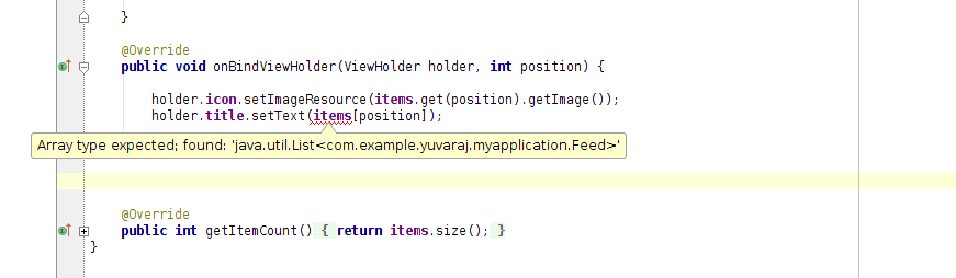 java Array Type expected found on onBindViewHolder? Stack Overflow