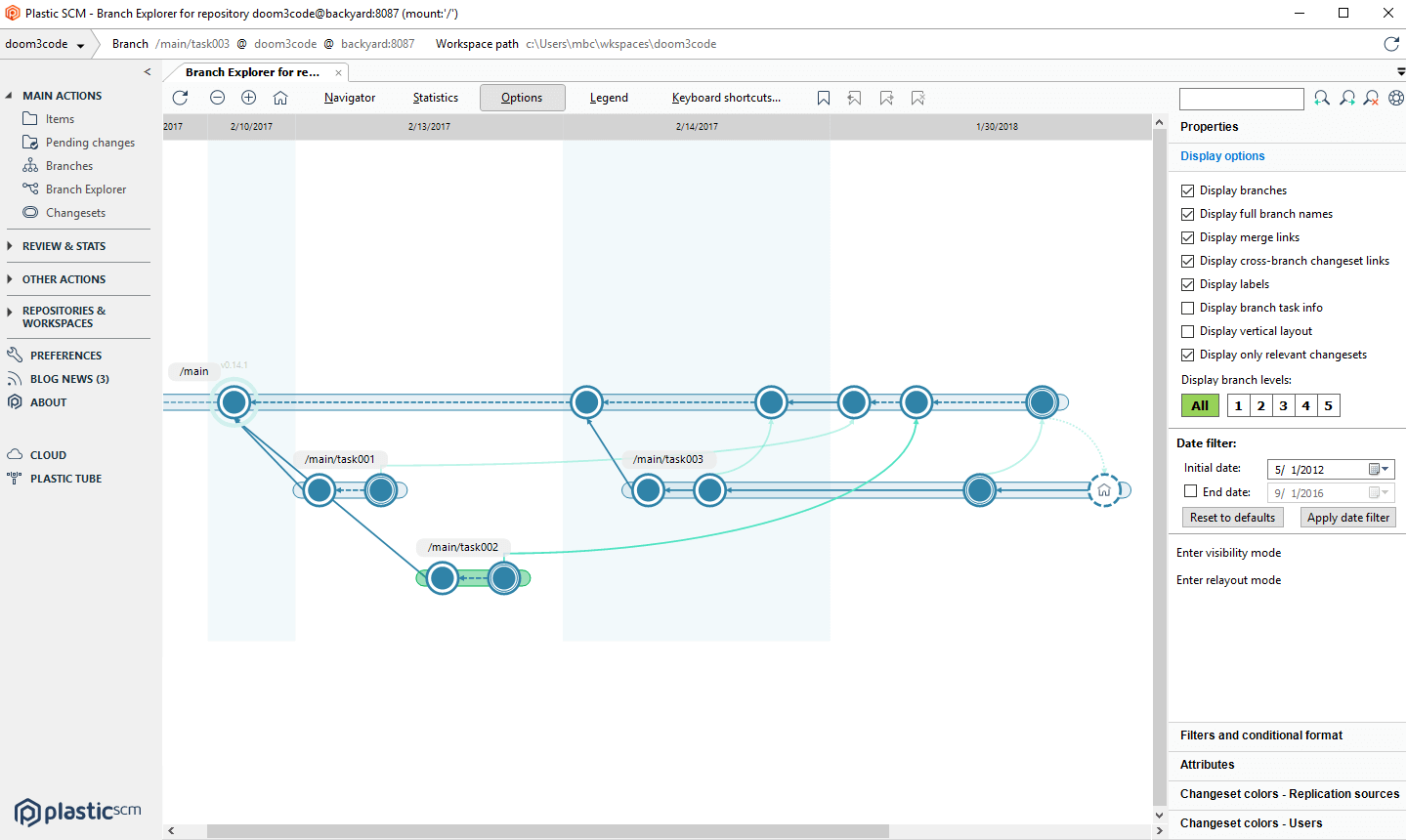 windows Subversion client which shows history and branches