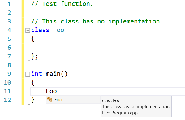 visual studio How to write C++ comments that show up in Intellisense