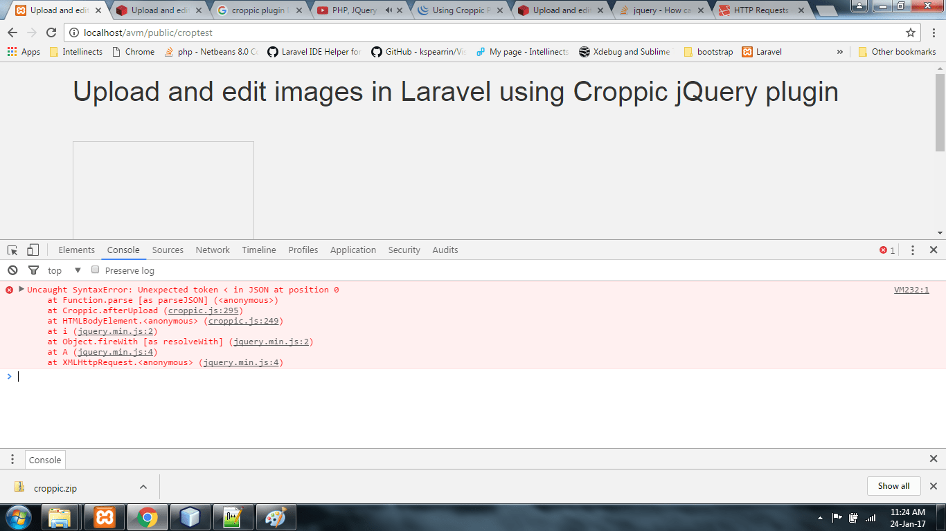 croppic plugin in laravel 5.3 throws json error cant figure out the