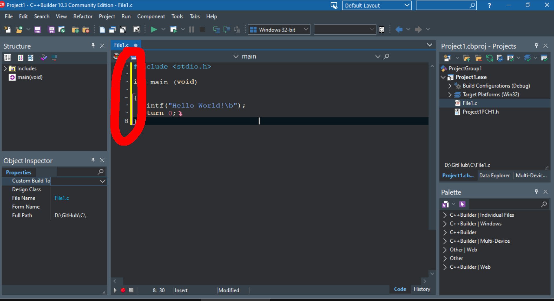 C++Builder how to hide yellow line in UI? Stack Overflow