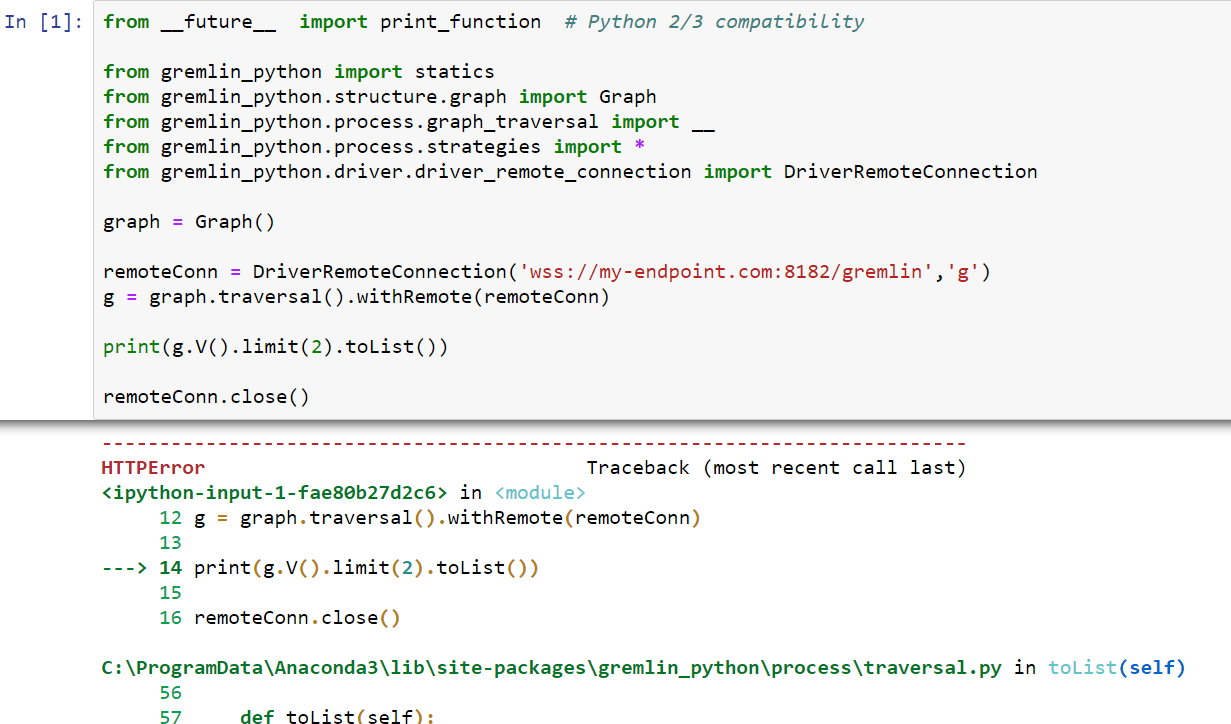 gremlin I have try to connect python jupyter notebook with amazon neptune DB Instance, but I